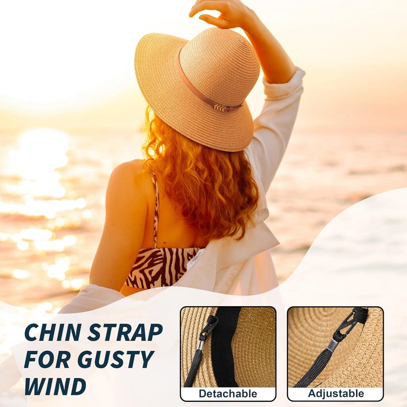 Pleneal Beach Sun Straw Hats for Women, UPF 50+ UV Sun Protection Wide Brim Summer Straw Hat Foldable Packable Roll up Cap - Image 4